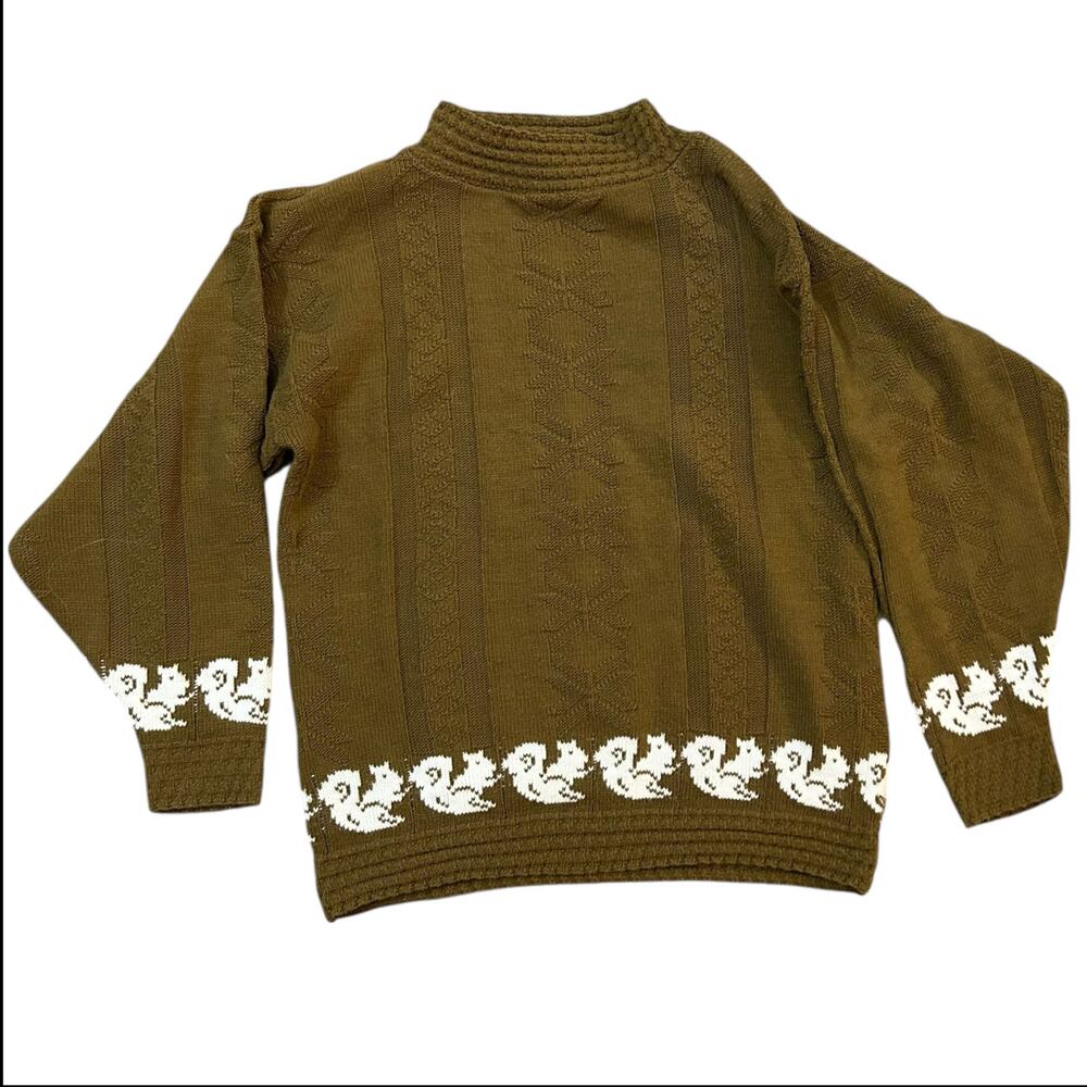 Vintage Sweater Squirrel Print Brown White Womens Small Nature Granola Casual